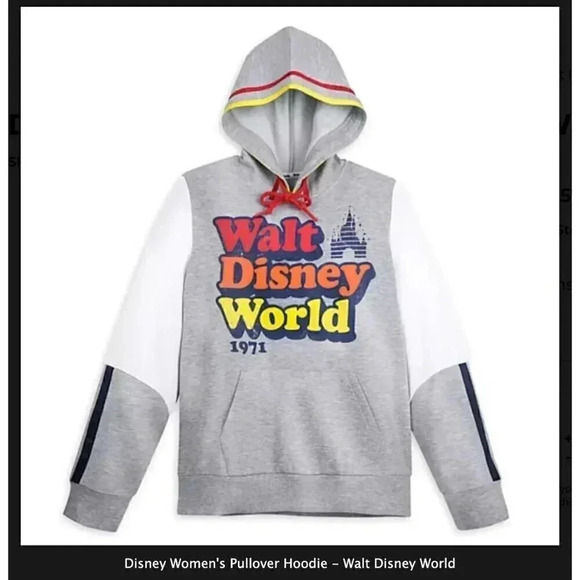 Disney Womens Walt Disney World Colorblock Pullover Hoodie Size Large Gray NWT - Picture 1 of 12